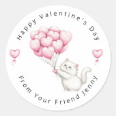 Witte Kitten Roze Harten Ballonnen Valentijnsdag Ronde Sticker (Voorkant)