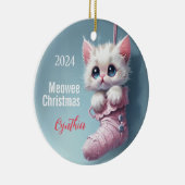 Witte kitten roze kous gepersonaliseerd Ornament (Rechts)