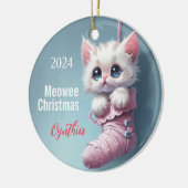 Witte kitten roze kous gepersonaliseerd Ornament (Links)