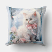 Witte kitten roze strik kussen