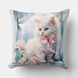 Witte kitten roze strik kussen