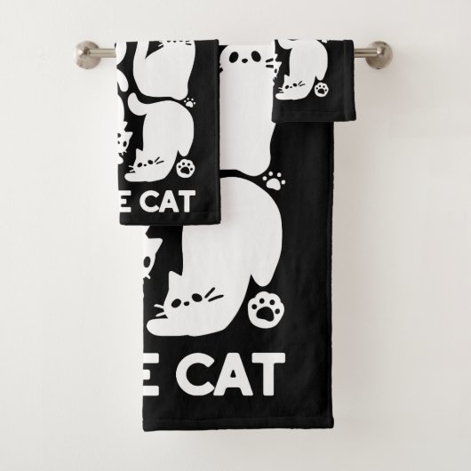 Witte Kitten Silhouetten - Schattige Feline Design Bad Handdoek (Insitu)