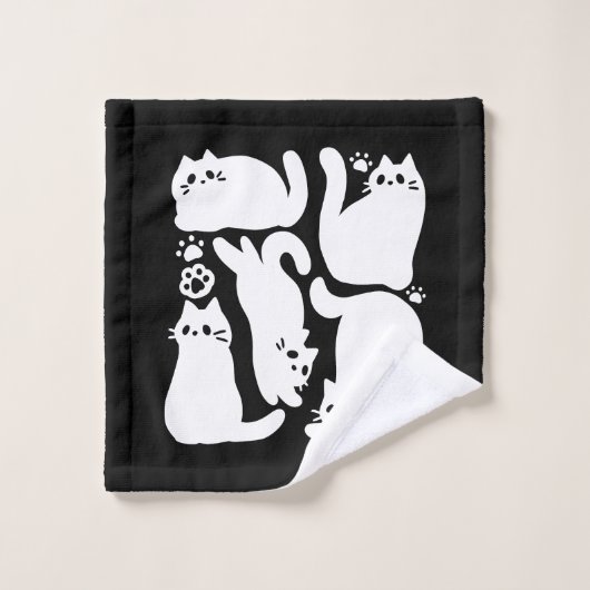 Witte Kitten Silhouetten - Schattige Feline Design Bad Handdoek (Wasdoekje)