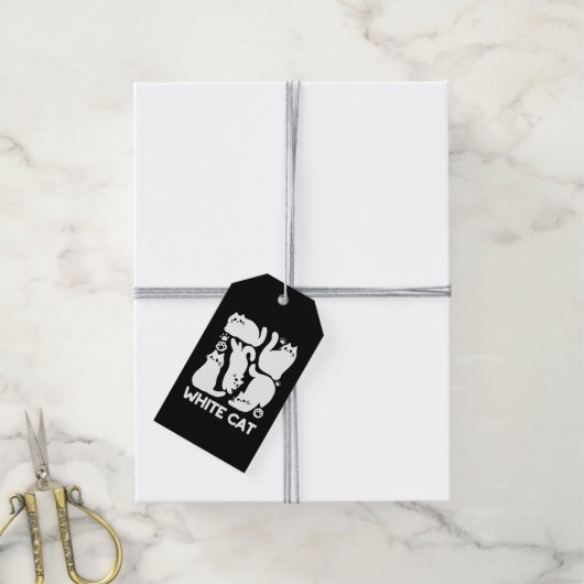 Witte Kitten Silhouetten - Schattige Feline Design Cadeaulabel (Met Touw)