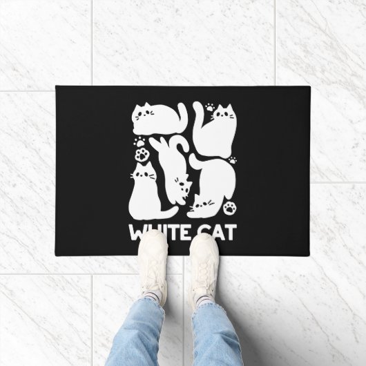 Witte Kitten Silhouetten - Schattige Feline Design Deurmat (Binnen)