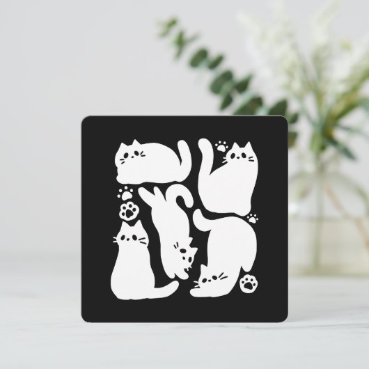 Witte Kitten Silhouetten - Schattige Feline Design Feestdagenkaart (Staand voorkant)