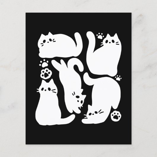 Witte Kitten Silhouetten - Schattige Feline Design Flyer (Achterkant)