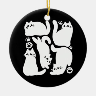 Witte Kitten Silhouetten - Schattige Feline Design Keramisch Ornament