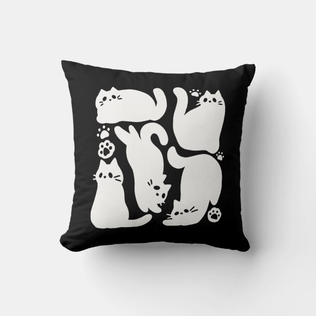 Witte Kitten Silhouetten - Schattige Feline Design Kussen (Voorkant)