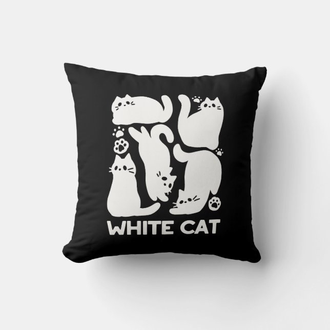 Witte Kitten Silhouetten - Schattige Feline Design Kussen (Voorkant)