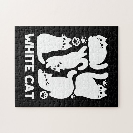 Witte Kitten Silhouetten - Schattige Feline Design Legpuzzel (Horizontaal)