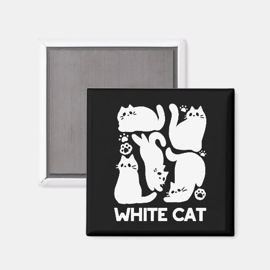 Witte Kitten Silhouetten - Schattige Feline Design Magneet (Voorkant / Achterkant)