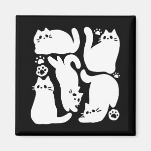 Witte Kitten Silhouetten - Schattige Feline Design Magneet