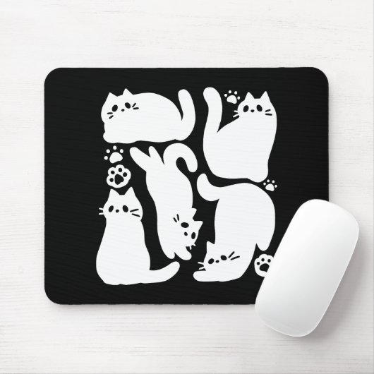 Witte Kitten Silhouetten - Schattige Feline Design Muismat (Met muis)