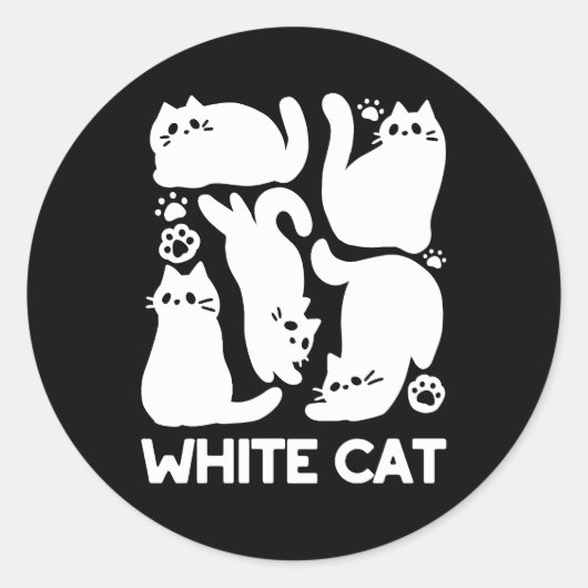 Witte Kitten Silhouetten - Schattige Feline Design Ronde Sticker (Voorkant)