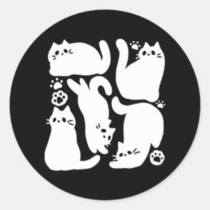 Witte Kitten Silhouetten - Schattige Feline Design Ronde Sticker
