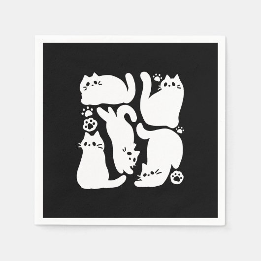 Witte Kitten Silhouetten - Schattige Feline Design Servet (Voorkant)