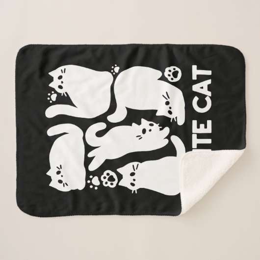 Witte Kitten Silhouetten - Schattige Feline Design Sherpa Deken (Voorkant (horizontaal))