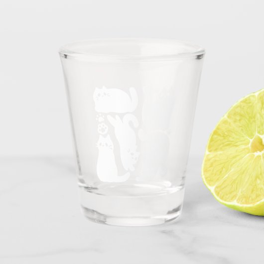 Witte Kitten Silhouetten - Schattige Feline Design Shot Glas (Voorkant)