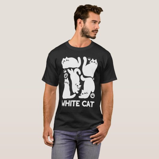 Witte Kitten Silhouetten - Schattige Feline Design T-shirt (Voorkant volledig)