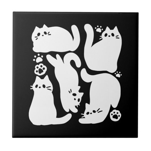 Witte Kitten Silhouetten - Schattige Feline Design Tegeltje (Voorkant)