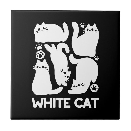 Witte Kitten Silhouetten - Schattige Feline Design Tegeltje (Voorkant)