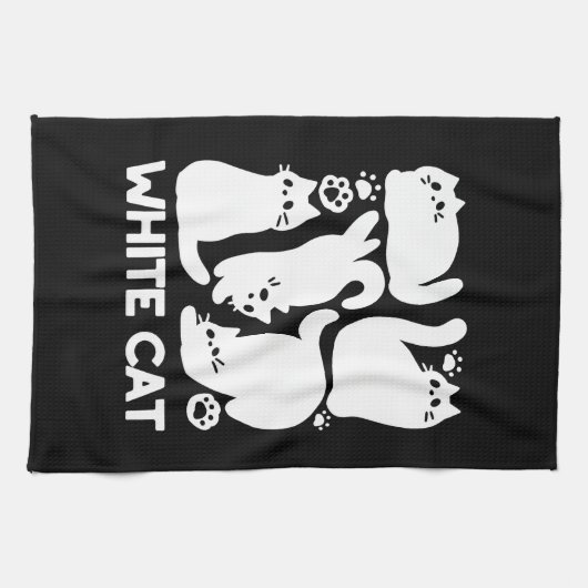 Witte Kitten Silhouetten - Schattige Feline Design Theedoek (Horizontaal)