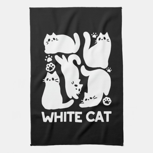 Witte Kitten Silhouetten - Schattige Feline Design Theedoek (Verticaal)