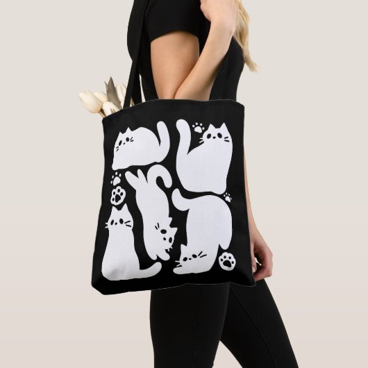 Witte Kitten Silhouetten - Schattige Feline Design Tote Bag (Dichtbij)