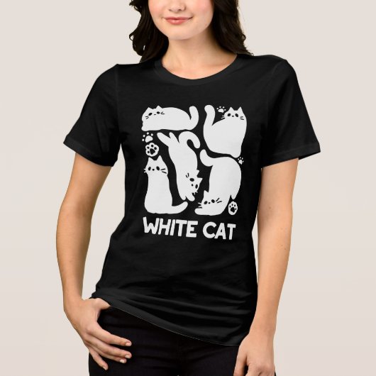 Witte Kitten Silhouetten - Schattige Feline Design Tri-Blend Shirt (Voorkant)