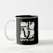 Witte Kitten Silhouetten - Schattige Feline Design Tweekleurige Koffiemok (Links)