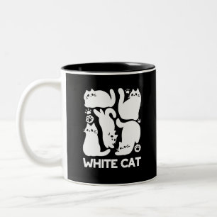Witte Kitten Silhouetten - Schattige Feline Design Tweekleurige Koffiemok