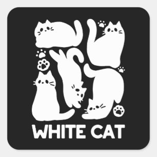 Witte Kitten Silhouetten - Schattige Feline Design Vierkante Sticker