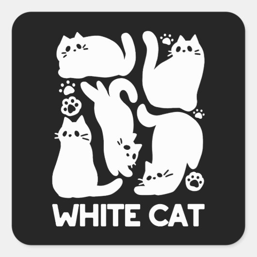 Witte Kitten Silhouetten - Schattige Feline Design Vierkante Sticker (Voorkant)