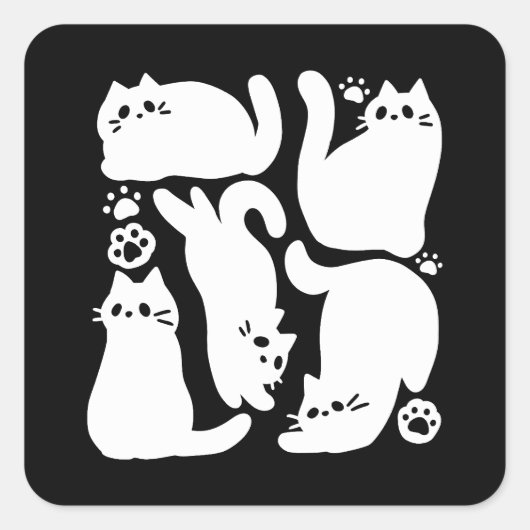 Witte Kitten Silhouetten - Schattige Feline Design Vierkante Sticker (Voorkant)