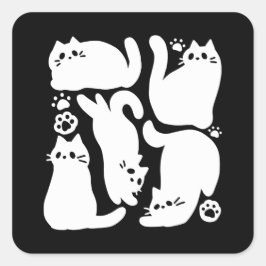 Witte Kitten Silhouetten - Schattige Feline Design Vierkante Sticker