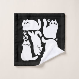 Witte Kitten Silhouetten - Schattige Feline Design Washandje
