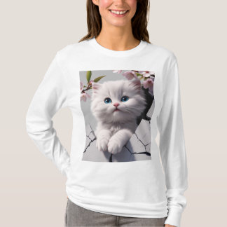 Witte kitten tussen de kersenbloesems t-shirt