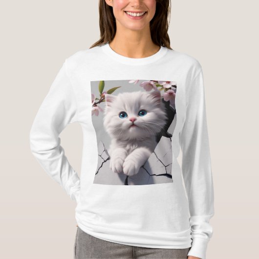 Witte kitten tussen de kersenbloesems t-shirt (Voorkant)