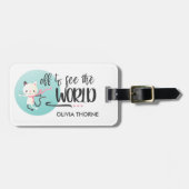 Witte kitten weg om de wereld te zien | Aangepaste Bagagelabel (Voorkant horizontaal)