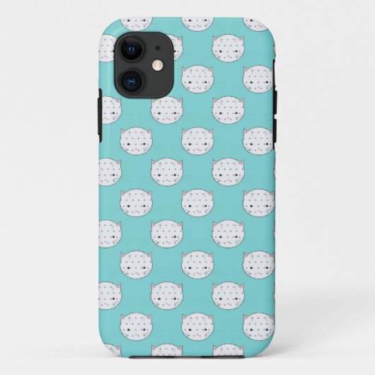 Witte Kittengezicht met Stippen over Teal Case-Mate iPhone Case (Achterkant)