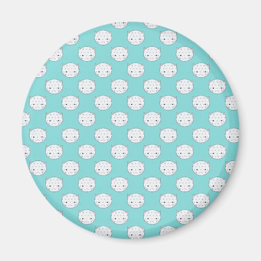 Witte Kittengezicht met Stippen over Teal Magneet (Voorkant)