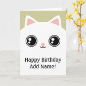 Witte Kitty Cat Face Happy Birthday Custom Kaart (Gele Bloem)