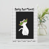 Witte Kitty Cat Zwart Wit Halloween Kaart (Staand voorkant)