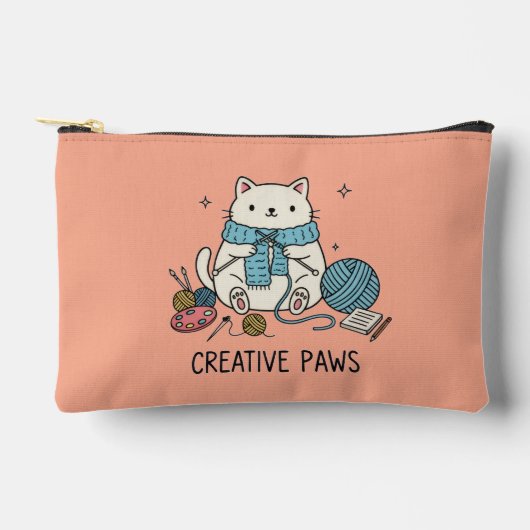 Witte Kitty Kat Breiend Creative Paws Koraal Kunst Etui (Voorkant)