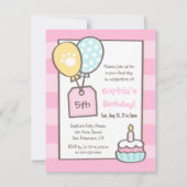 Witte Kitty Kat Meisjes Verjaardagsfeestuitnodigin Kaart (Achterkant)