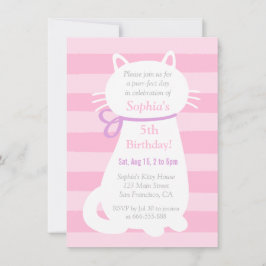 Witte Kitty Kat Roze Strepen Meisjes Verjaardagsfe Kaart