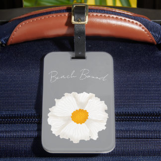 Witte klaproos bloem grijs bagagelabel