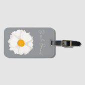 Witte klaproos bloem grijs bagagelabel (Voorkant (horizontaal))