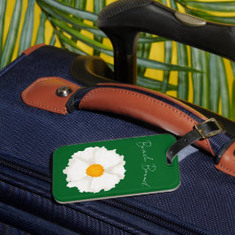 Witte klaproos bloem groen bagagelabel